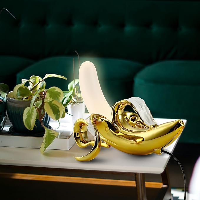 Modern Banana Table Lamp, Desk Lamp,Led Night Light Plating Resin Banana Lighting Fixture for Living Room, Bedroom,Home Office,Kids Room (Sitting-Plated) - LeafyLoom