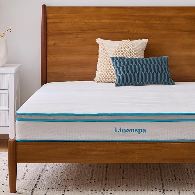 Linenspa 8 Inch Memory Foam and Spring Hybrid Mattress - Medium Firm Feel - Bed in a Box - Quality Comfort and Adaptive Support - Breathable - Cooling - Guest and Kids Bedroom - Queen Size - LeafyLoom