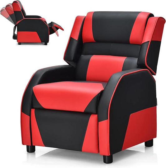 RACER Larger Kids Gaming Chair Leather Recliner Sofa Children Ages 3-12, BlackRed - LeafyLoom