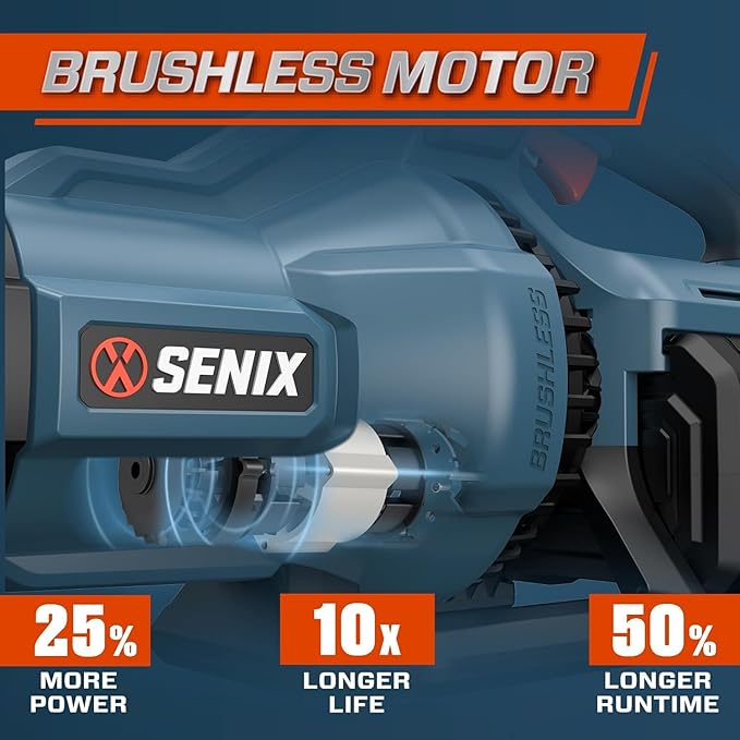 SENIX X6 60 Volt Max* Handheld Cordless Leaf Blower, Up to 810 CFM and 170 MPH, Variable Speed, Cruise Control, Lightweight, includes 4.0 Ah Battery and 3 Amp Charger (BLAX6-M1) - LeafyLoom