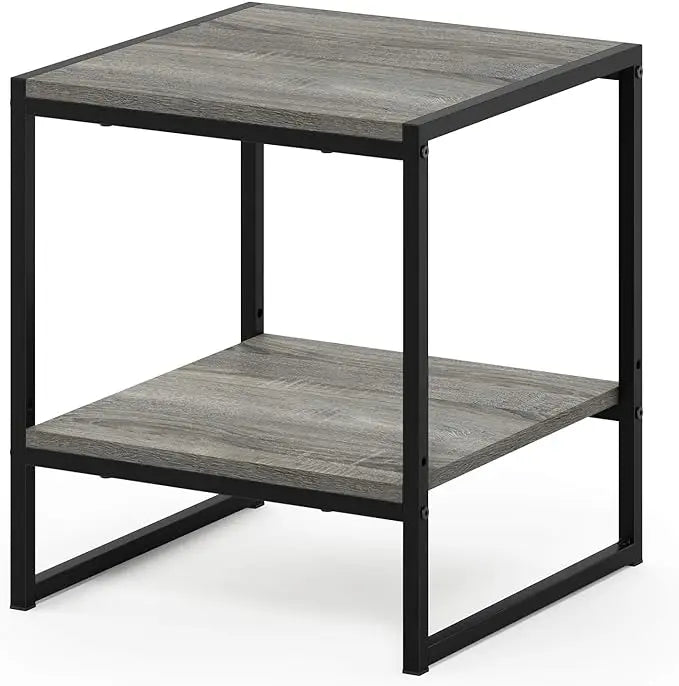 Furinno FM19122GYW Camnus Modern Living 2-Tier End Table, French Oak Grey, 15.9 in x 15.75 in x 18 in - LeafyLoom