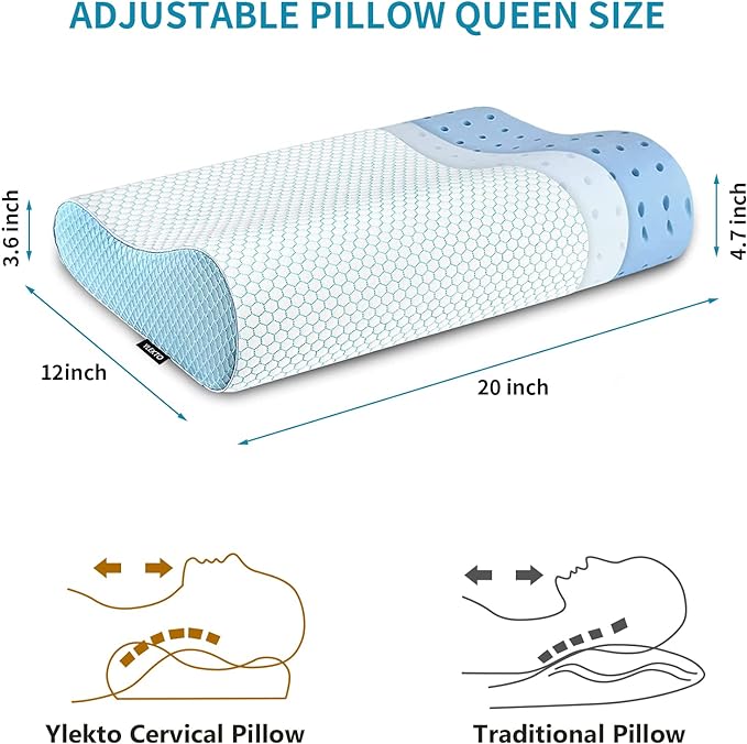 Memory Foam Pillows, Bed Pillow for Sleeping, Ergonomic Cervical Pillow Neck Support Pillow for Side Back Stomach Sleeper, Orthopedic Contour Pillow for Neck and Shoulder Pain - LeafyLoom