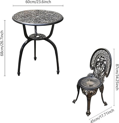 Patio Bistro Set.Rust-Resistant Cast Aluminum Bistro Table Set with Umbrella Hole for Backyard (Crown Copper) - LeafyLoom