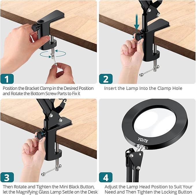 Magnifying Glass with Light, 8X Magnifying Desk Lamp with Clamp 3 Lighting Color Modes,Adjustable Swivel Arm 10 Brightness Levels LED Magnifier Desk Lamp for Reading Repair(Arm Length:29inch) - LeafyLoom
