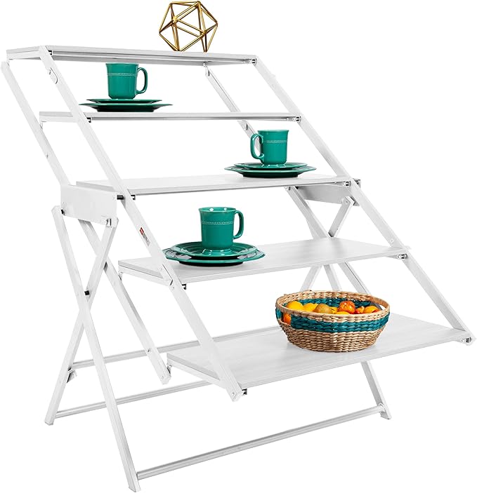 Origami Modern 2 in 1 Shelf to Table Style, Organizer Deco Rack Magically Turn to a Table/Desk in a Second,Fully Assembled,White/White US Patent Pending (STT-WHIWHI) - LeafyLoom