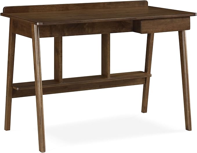 Finch Darren Home Office Drawer Mid Century Accent Desk, 43 Inch Wide Simple Modern Study Table, Walnut Brown - LeafyLoom