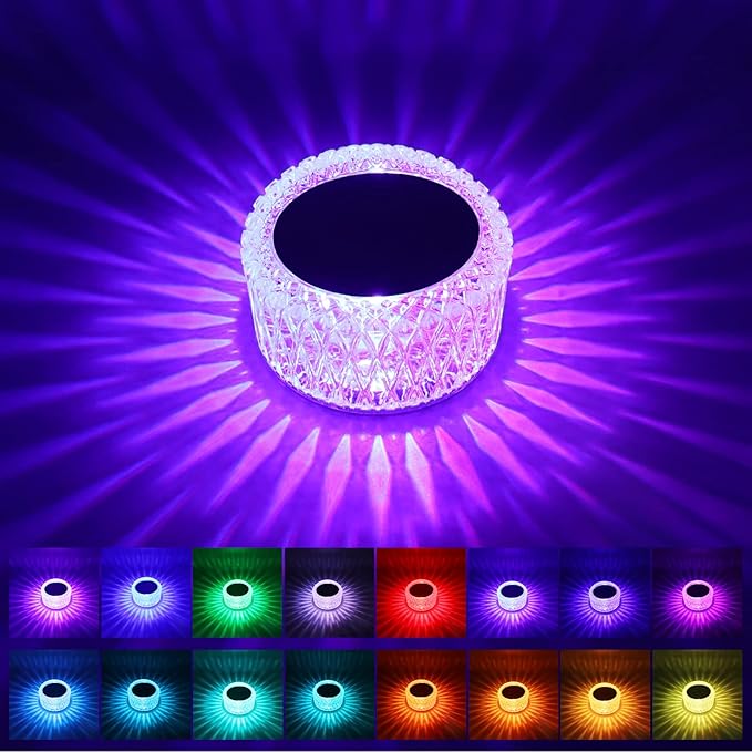 RGB Night Light Touch Desk Lamp, USB Rechargeable Crystal for Bedroom Living Room Office Home Decor, Cute Decorative Table Lamps, Remote Control Colorful Mini Lights, (Red, Green, Blue) - LeafyLoom