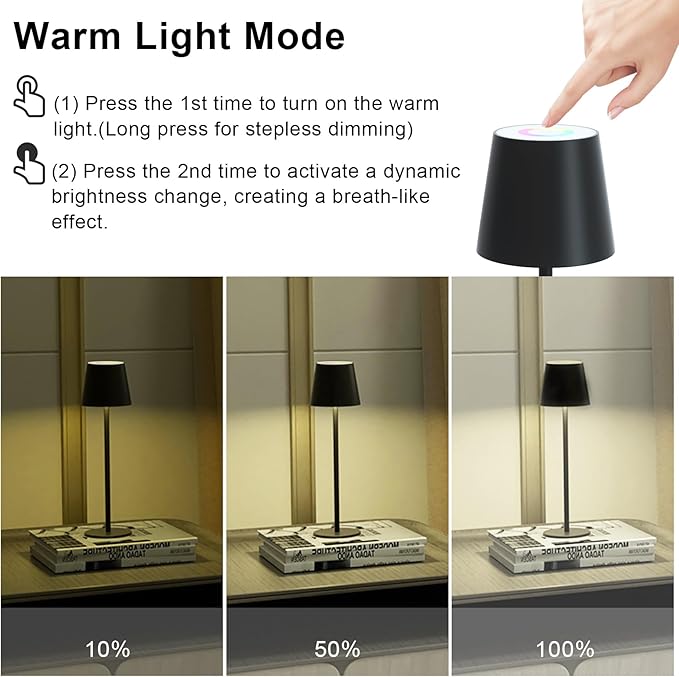 ORALUCE RGB Cordless Table Lamp Rechargeable, LED Battery Operated Desk Lamp with Type-C Charging Port, Multiple Colour Stepless Dimming Touch Lamp for Outdoor Party/Coffee Shop/Camping/Bars, 2 Pack - LeafyLoom