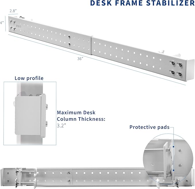 VIVO Universal Steel Clamp-on Desk Stabilizer Bar, 36 to 61.6 inch Bracket Support System for Sit to Stand Desk Frames, White, DESK-STB01W - LeafyLoom