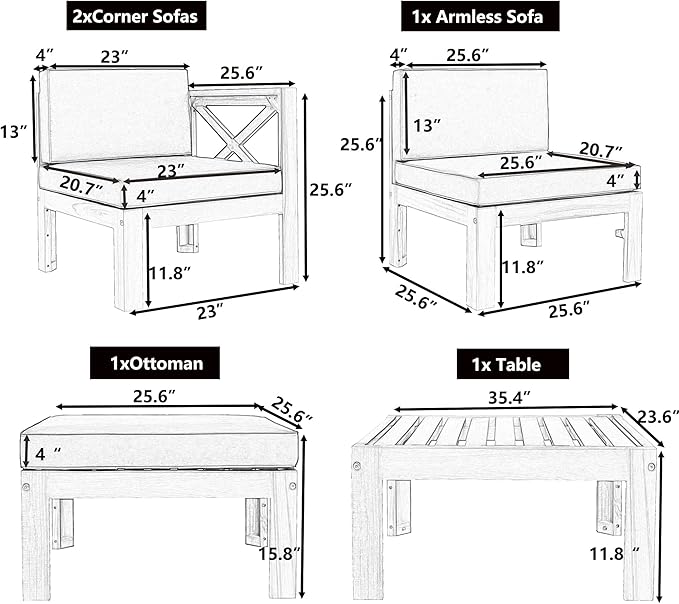 Merax 5 Pieces, Patio Furniture Sets, Solid Wood Sectional Sofa Seating Group with Soft Cushions, for Backyard and Garden, Blue - LeafyLoom