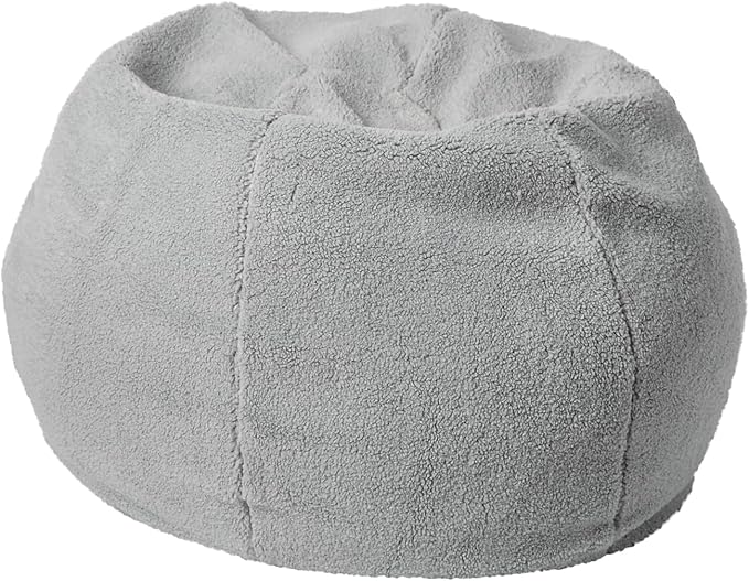 Flash Furniture Dillon Sherpa Bean Bag Chair, Classic Refillable Bean Bag Chair for Kids and Teens, Small, Gray - LeafyLoom