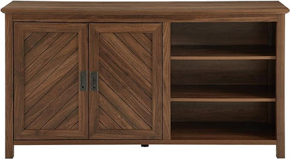 Walker Edison Modern Wood Grooved Buffet Sideboard with Open Storage-Entryway Serving Storage Cabinet Doors-Dining Room Console, 58 Inch, Dark Walnut - LeafyLoom