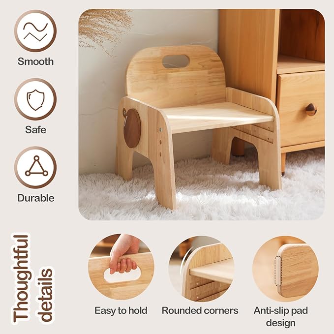 ibwaae Natural Solid Wooden Kids Chair Height-adjustable Wooden Chair for Toddlers Montessori Furniture Birthday Gift for Children - LeafyLoom