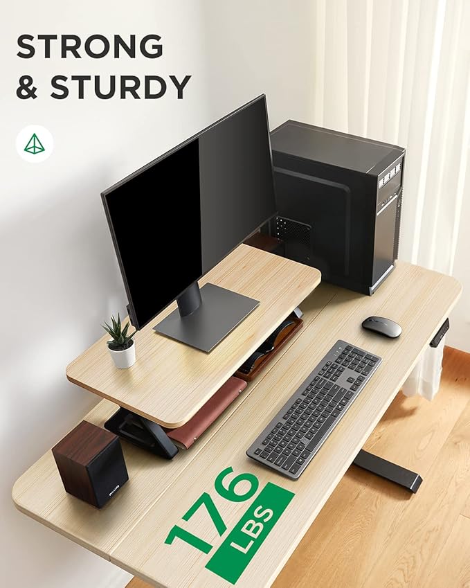 Memory Electric Height Adjustable Desk, Sit Stand Up Computer Workstation, 48 x 24 Inch Monitor Stand Study Table for Home Office, Maple - LeafyLoom