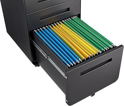 3 Drawer Mobile Desk Office with Lock and Wheels,Versatile Storage Cabinets w/Anti-Tilting Cold Rolled Steel Waterproof Moisture-Proof,for Legal/Letter/A4 Files,Black - LeafyLoom