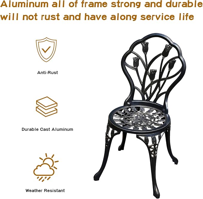 Patio Bistro Set.Rust-Resistant Cast Aluminum Bistro Table Set with Umbrella Hole for Backyard (Tulip Copper) - LeafyLoom