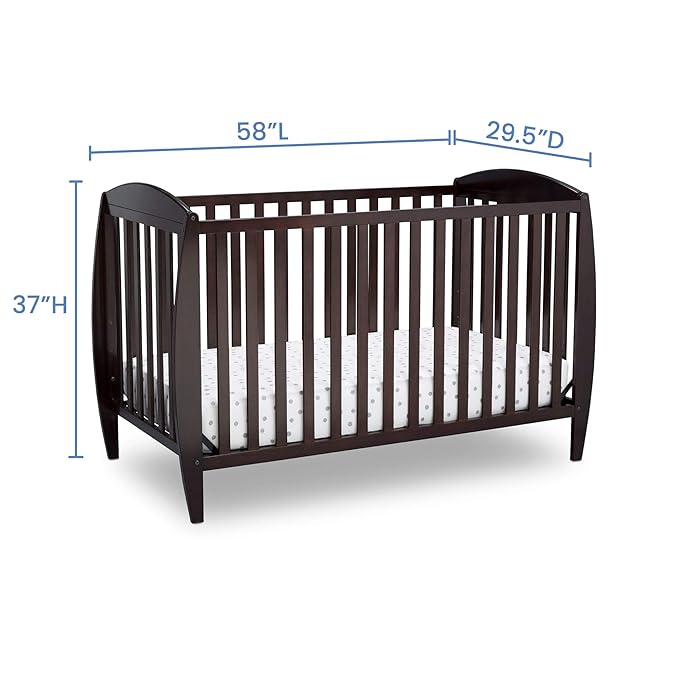 Delta Children Twinkle 4-in-1 Convertible Baby Crib, Sustainable New Zealand Wood, Dark Chocolate and Delta Children Twinkle Galaxy Dual Sided Recycled Fiber Core Crib and Toddler Mattress (Bundle) - LeafyLoom