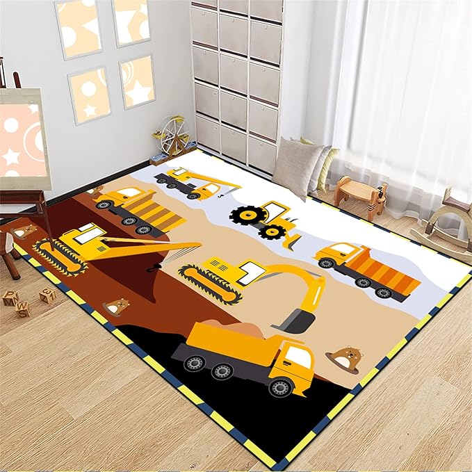 Construction Rugs for Boys Room Car Rug for Boys Room Car Rug Play Mat Kids Rugs for Playroom Car Play Mat Car Rugs for Kids Construction Decor for Boys Room 3'×5' - LeafyLoom