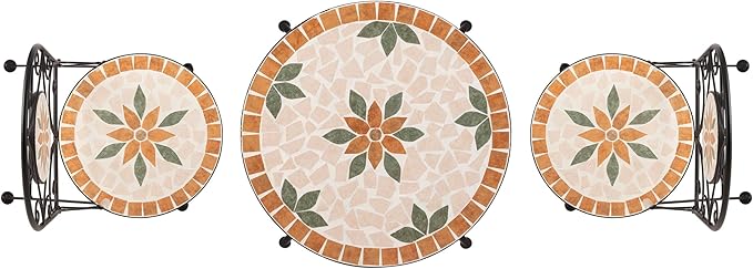 Alpine Corporation Indoor/Outdoor 3-Piece Mosaic Bistro Set Folding Table and Chairs Patio Seating, Tan - LeafyLoom