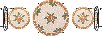 Alpine Corporation Indoor/Outdoor 3-Piece Mosaic Bistro Set Folding Table and Chairs Patio Seating, Tan - LeafyLoom