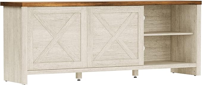 Hillsdale Columbus Wood Entertainment Console, 64 Inch, White Oak with Walnut Top - LeafyLoom