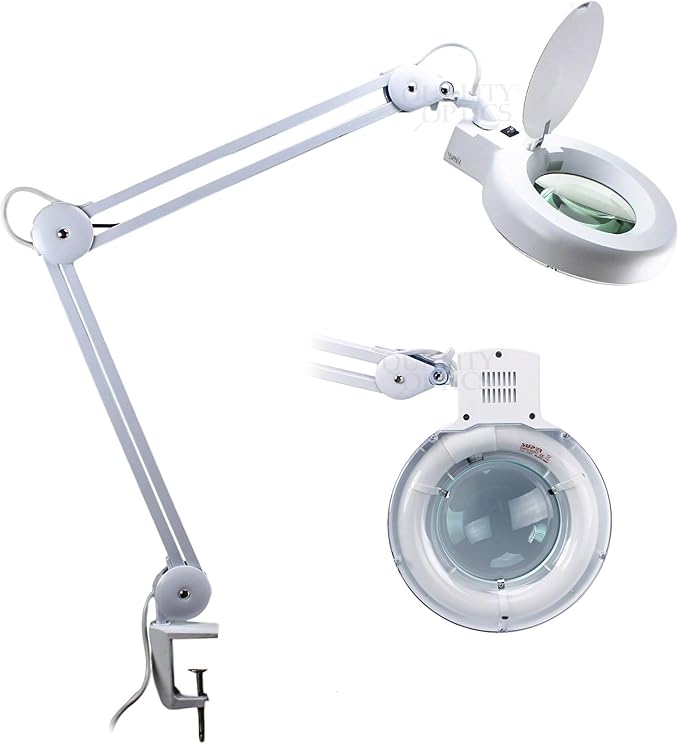 Desk Clamp Mount Magnifier Lamp Light Magnifying Glass Lens Diopter (No Stand, White Fluorescent High / 8D (Close Work Only)) - LeafyLoom