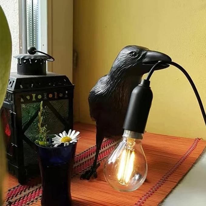 Raven Desk Lamp, Raven Lamp, Bird Lamp, Resin LED Bird Lamp for Bedroom/Office/Living Room/Farmhouse Art Deco with Plug - LeafyLoom