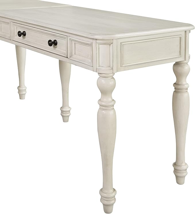 OSP Home Furnishings Country Meadows L-Shape Desk with 2 Full Drawers and Power Hub, Antique White - LeafyLoom