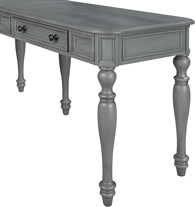 OSP Home Furnishings Country Meadows L-Shape Desk with 2 Full Drawers and Power Hub, Plantation Grey - LeafyLoom