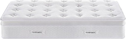 Oliver & Smith 12 Inch Hybrid Twin Bed Mattress Pocketed Coil Spring High Density Cold Foam Polyester Cover Comfort Plush Euro Pillow Top Medium Firm - LeafyLoom