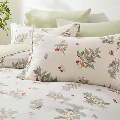 EMME Twin Comforter Set - Sage Green Floral Bedding Set 5 PCS with Flowers Leaves Pattern, Soft Plant Printed Botanical Bed Set with Sheets, Fluffy Bed Bag for All Season(68"X90") - LeafyLoom