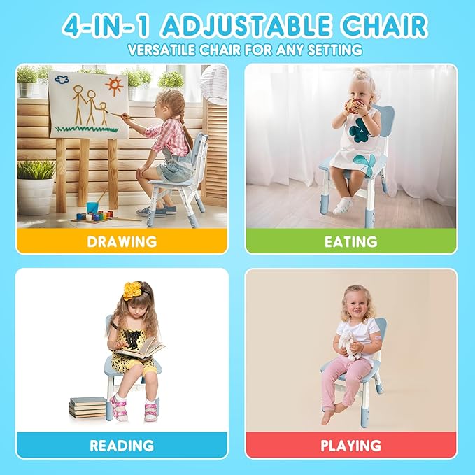 Kids Chair Height Adjustable Toddler Chair Max Load 220LBS Plastic Indoor Outdoor Chair for Children Age 1-6 School Home Daycare Use Bluegrey - LeafyLoom