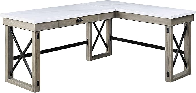 NicBex Laik-DW-00061-DX Desks, 67" W x 55" D x 30" H, White+Oak - LeafyLoom