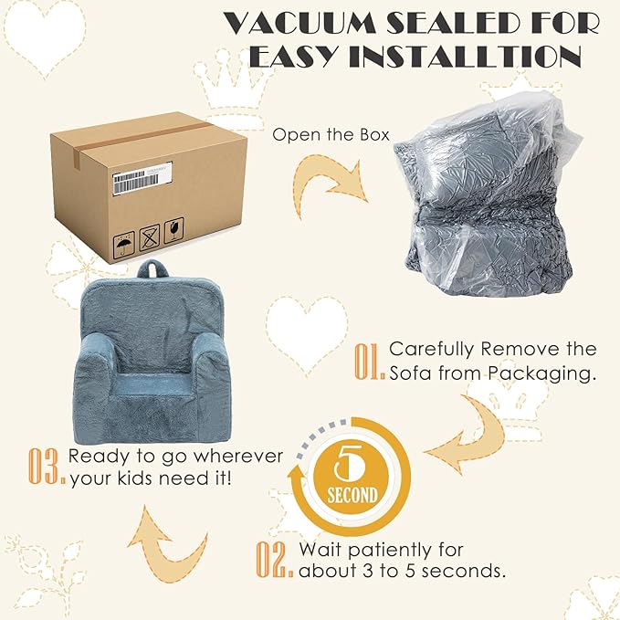 Snuggly-Soft Cuddly Toddler Plush Armchair for Boys and Girls Fuzzy Plush Kids Sofa Couch Reading Chair with Children Friendly Handle for Easy Movement & Double Pockets for Storage, Dark Grey - LeafyLoom