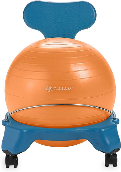 Gaiam Kids Balance Ball Chair - Classic Children's Stability Ball Chair, Alternative School Classroom Flexible Desk Seating for Active Students, Orange/Blue - LeafyLoom