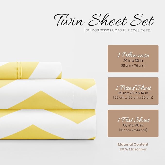 Linen Market 3 Piece Twin Bedding Sheet Set (Yellow Arrow) - Sleep Better Than Ever with These Ultra-Soft & Cooling Bed Sheets for Your Twin Size Bed - Deep Pocket Fits 16" Mattress - LeafyLoom