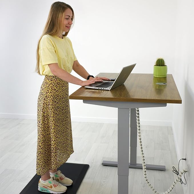 Standing desk bamboo, dual motor stand up desk adjustable height electric 48x30 - Bamboo Dark Gloss, Black Frame - LeafyLoom