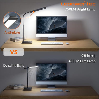 LED Desk Lamp, 12W Reading Desk Lamp for Office Home with 60 Lighting Modes, Touch Control & Timer Function, 750LM Bright Eye-Caring Gooseneck Desk Light Table Lamp for Study, Work, Black - LeafyLoom