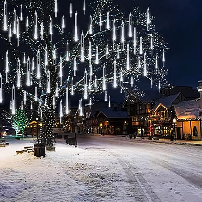 Christmas Lights Outdoor UL Certified Meteor Shower Lights 12Inch 8Tubes 192LED Falling Rain Drop Lights Icicle Snow Cascading Xmas Lights for Tree Wedding Party Garden Decoration,White Weepong