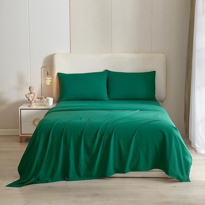 HighBuy Dark Green Full Size Sheet Set Extra Soft Deep Pocket Sheets Set,4 Piece Bed Sheets Set Fit 16 Mattress,Wrinkle,Fade,Stain Resistant Cooling Bed Sheets,Fitted Sheets,Pillowcases Set - LeafyLoom