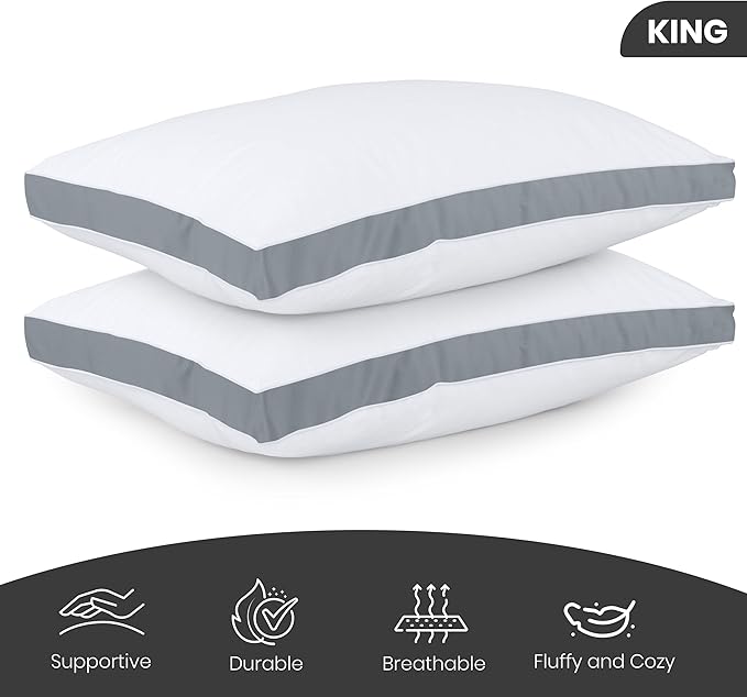 Utopia Bedding Bed Pillows for Sleeping King Size (Grey), Set of 2, Cooling Hotel Quality, Gusseted Pillow for Back, Stomach or Side Sleepers - LeafyLoom