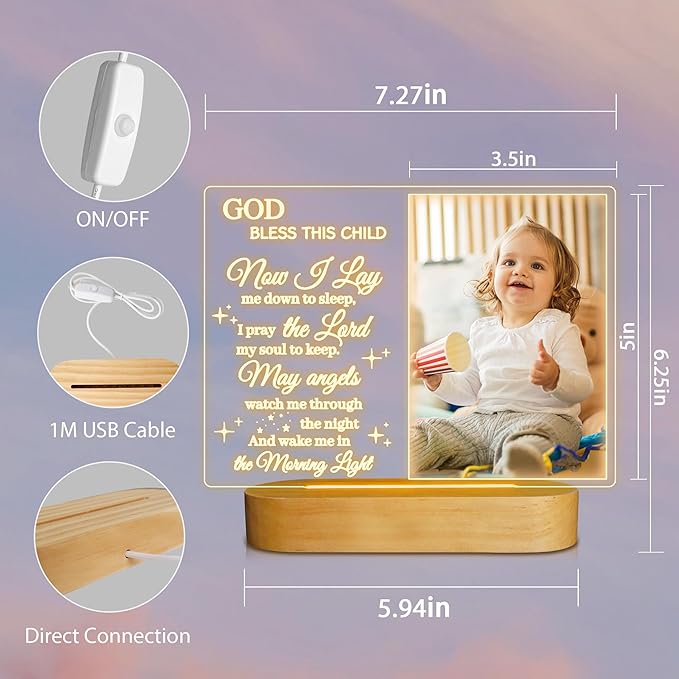 Attivolife Light up Picture Frame for Baby, Acrylic Photo Frame 3.5x5'' with LED Warm Night Light Desktop Decor Keepsake, Creative Gifts for Darling Birthday Newborn Birth Nursery Party Anniversary - LeafyLoom