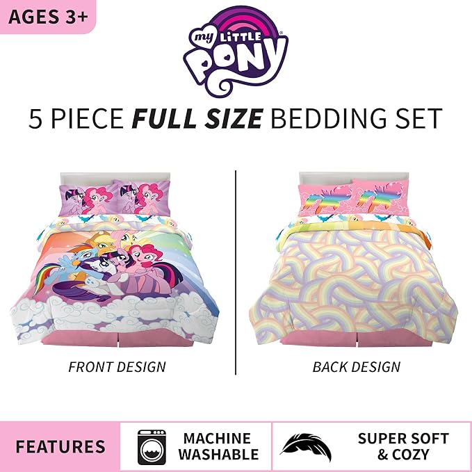 Franco Kids Bedding Super Soft Microfiber Comforter and Sheet Set, 5 Piece Full Size, My Little Pony - LeafyLoom