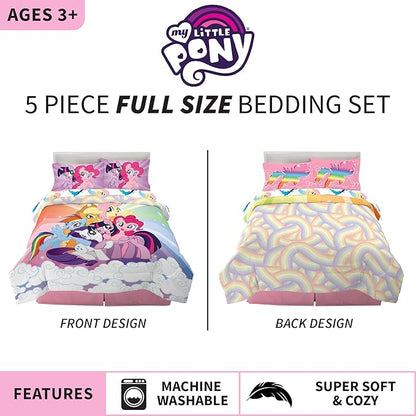 Franco Kids Bedding Super Soft Microfiber Comforter and Sheet Set, 5 Piece Full Size, My Little Pony - LeafyLoom