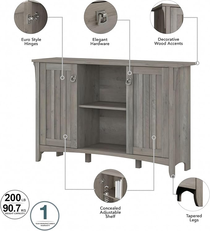 Bush Furniture Salinas Accent Storage Cabinet with Doors in Driftwood Gray - LeafyLoom