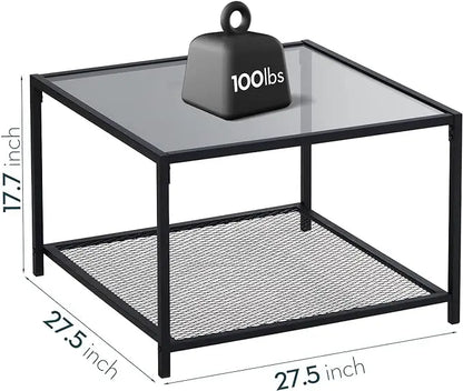 SAYGOER Coffee Table with Storage Modern Glass Coffee Tables Square Industrial Simple Center Table for Living Room Home Office Small Space 27.6 x 27.6 x 17.7 Inches Easy Assembly Gray Black - LeafyLoom