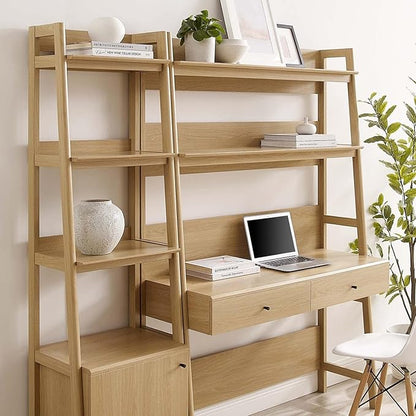 Modway 2-Piece Home Office Desk and Bookshelf Display Case in Oak - LeafyLoom