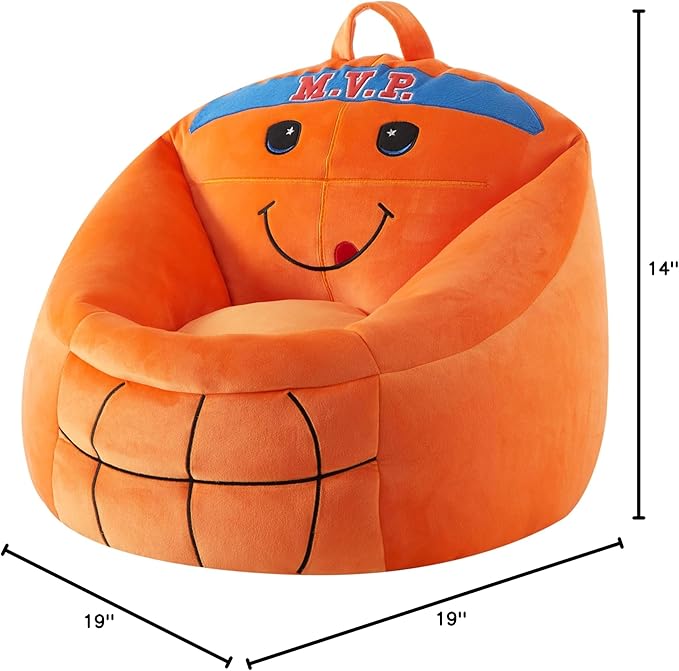 Heritage Kids Micromink Squishy Bean Bag Chair for Kids Ages 3+, Basketball - LeafyLoom