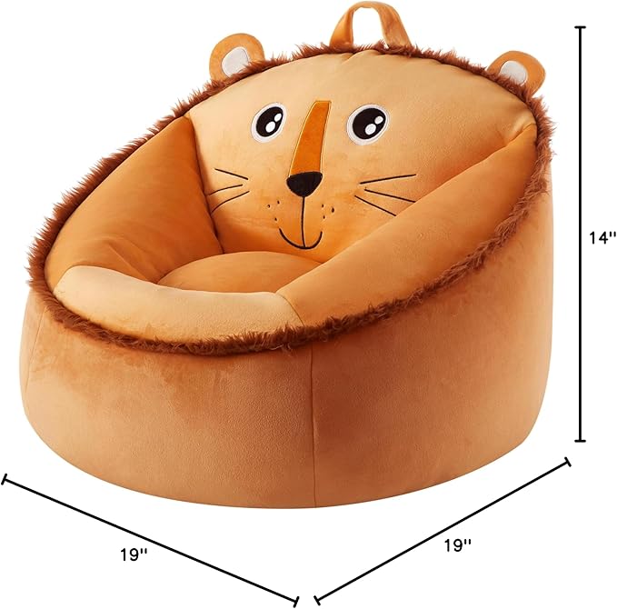 Heritage Kids Micromink Squishy Bean Bag Chair for Kids Ages 3+, Figural Lion - LeafyLoom