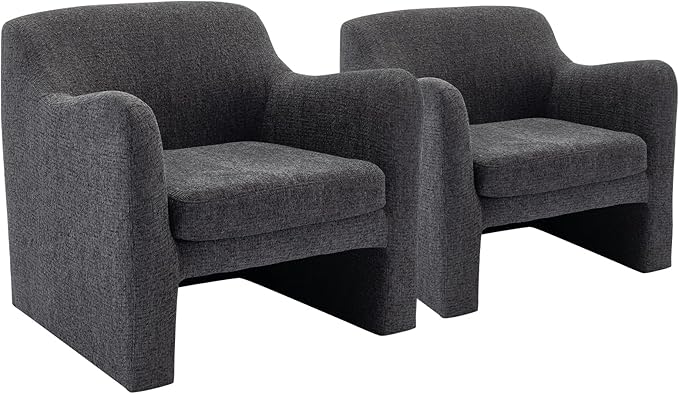 COLAMY Modern Accent Chair Set of 2, Living Room Chair, Soft Padded Armchair with Back, Fabric Accent Chair for Living Room Bedroom, Charcoal Grey - LeafyLoom